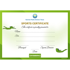 School Sports Award Certificate Swimming A4 Size | Use on Laser Printer